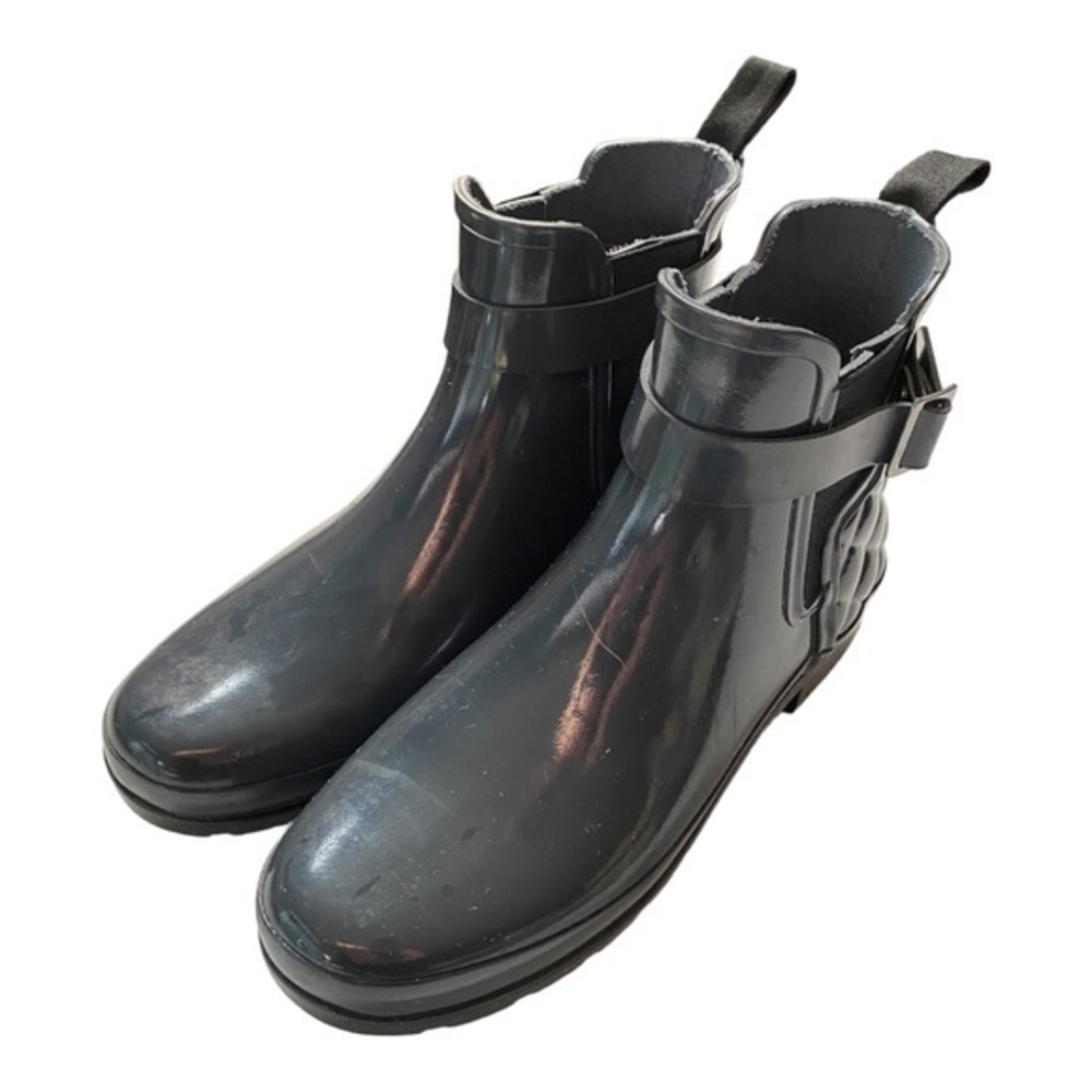 Hunter Original Navy Refined Quilted Gloss Chelsea Waterproof Ankle Boots - Sz 9